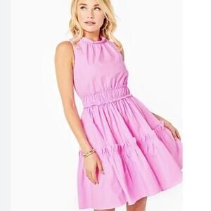 Lily pulitzer elina mini dress lilac pink tiered ruffle stretch dress.